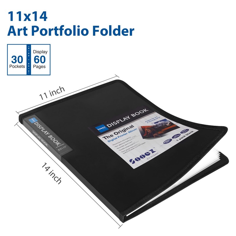 Sooez Art Portfolios 11"x14", Large Portfolio Folder with 30 Pockets