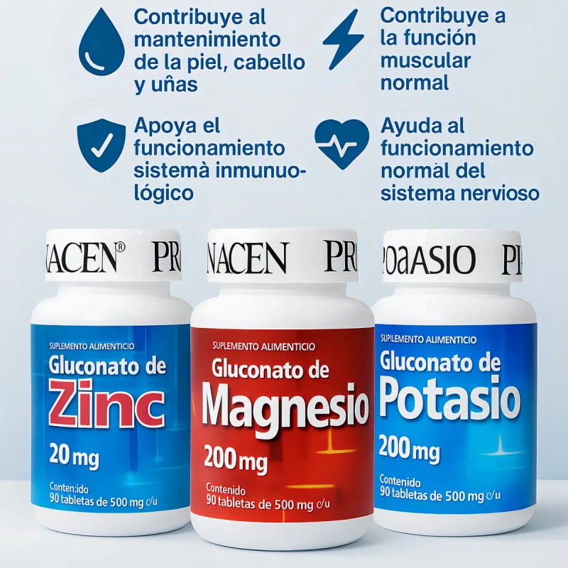 Gluconato De Potasio, Magnesio Y Zinc Pronacen (3 Frascos)