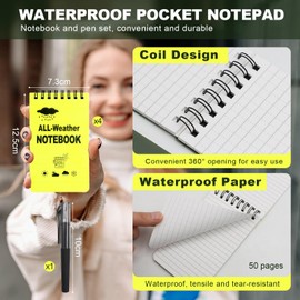 ZOCONE 4 Pack Waterproof Notebook 3x5'' Spiral Notebook Pocket with Pen, 50 Sheets per Pocket Notepad Waterproof Small Notepad | Mini Spiral Notepads Pocket Size for Reporters Office School (B)