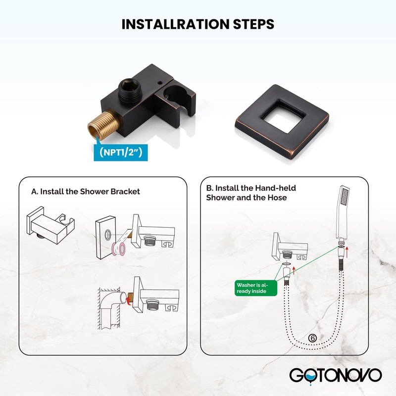 gotonovo Oil-Rubbed Bronze Solid Brass Hand Held Shower Head Wall