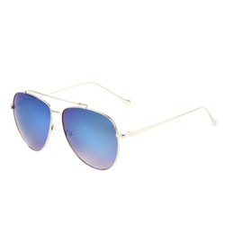 Color Mirror Curved Lens Plastic Top Bar Metal Frame Aviator Sunglasses (Blue)