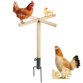 Kalekey Chicken Perch Toy for Coop, Roosting Bar for Chicken Coop Toys, Chicken Perch Stand Wooden with Metal Ground Plug, Suitable for Poultry Rooste