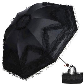 Black Parasol Gothic Lace UV Protection Vampire Umbrella for Lolita Kawaii Cosplay Wedding Decor