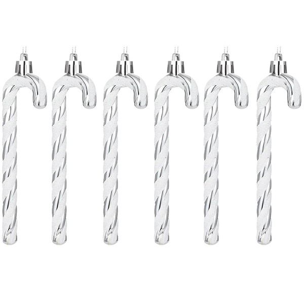 6 PCS 13cm Christmas Glitter Candy Cane Plastic Candy Cane