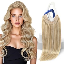Sunny Hair Wire Hair Extensions Real Human Hair Fish Line Human Hair Extensions Invisible Wire Extensions Lightest Brown with Platinum Blonde Highlights #P10/60 22 Inch