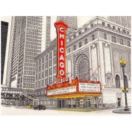 Chicago Theater drawing direct from artist. Print size: 18x24 inches.