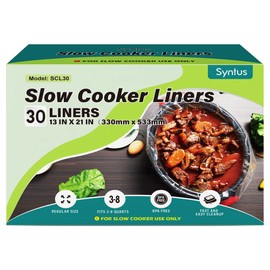 Syntus Slow Cooker Liners, 30 Count Cooking Bags Large Size Disposable Pot Liners Plastic Bags, Fit 3QT to 8QT for Slow Cooker Cooking Trays, 13"x 21", 30 Liners