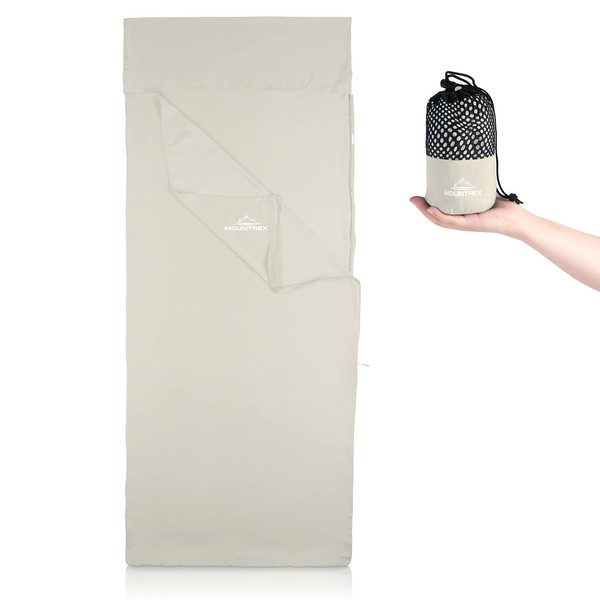 MOUNTREX® Sac de couchage de refuge - Coutil avec fermeture éclair sur toute la longueur (220 x 90 cm) - Pour l'extérieur et l'intérieur - Petit format une fois plié et particulièrement doux (écru)