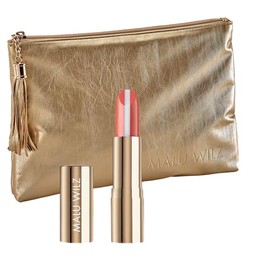 Malu Wilz Skin Care Set Triple Care Lipstick Nr. 30 und Kosmetiktasche Gold I Lippenstift zur Lippenpflege und praktische Make up Tasche in einem Set