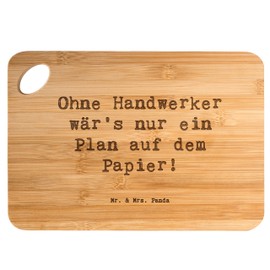 Mr. & Mrs. Panda Bamboo Chopping Board with German Text "Ohne Handwerker wär's nur EIN Plan auf dem Papier!" [German Language] Gift, Professional Products, Chopping Board