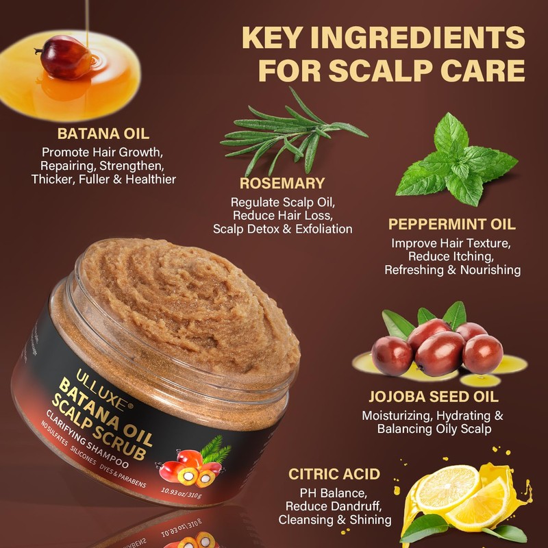 Batana Oil Scalp Scrub, Hair Scrub with Mint Rosemary, 2-in-1