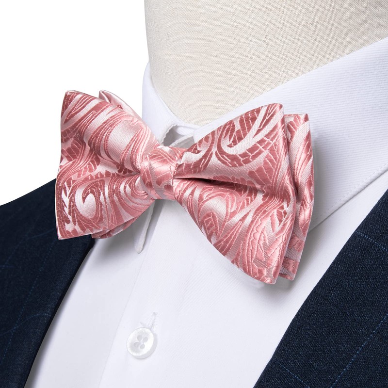 DiBanGu Silk Pink Mens Bow Tie Paisley Pretied Bow Tie