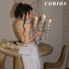 CORIOS Women's Rhinestone Evening Bag Diamond Clutch Bag Shiny Handbag Wedding Bridal Purse Chain Shoulder Bag Small Bag Elegant Luxury Shoulder Bag for Banquet Party Prom, silver, Retro