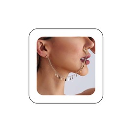 Inateannal Punk Fake Nose Ring Chain Gold Sequins Tassel Nose Ring Vintage Tassel Dangle Nose Ring Hoop Fake Nose to Ear Chain with Studs Indian Jewellery for Women Girls, Stainless Steel