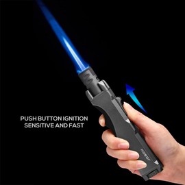 Butane Torch Lighter Refillable Windproof Torch Candle Lighter, for Kitchen Baking BBQ Camping Grill Charcoal (Butane Not Included)(Brown)