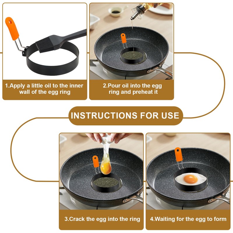 Egg Rings 3.5 Inch Pack of 4 with Silicone Handle