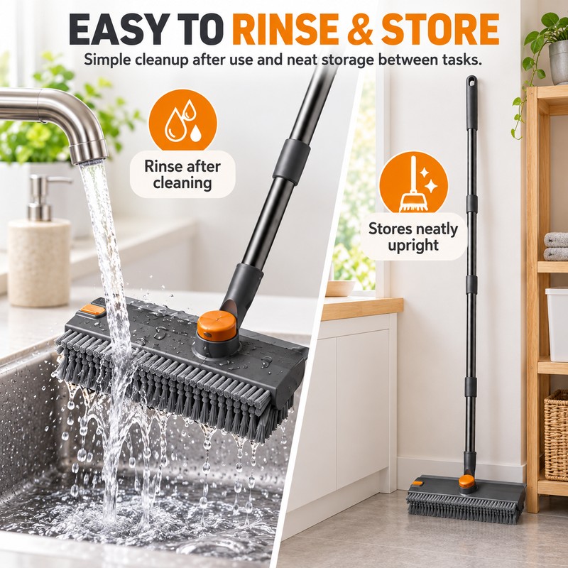 3-in-1 Floor Scrub Brush for Household Cleaning – Long Handle