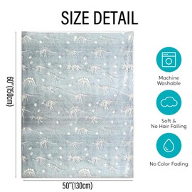 Glow in The Dark Dinosaur Blanket for Kids, Soft & Cozy Throw, Cute Dino Room Decor & Gifts for Boys & Girls, Gray – 50"x60"