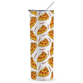 Onebttl Pizza Gifts for Pizza Lover Women, Seamless Pizza Pattern, Gift for Coworkers, Sisters, 20oz Skinny Tumbler with Lid and Straw, White