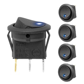 Qancekoo 5pcs Blue LED Switch Waterproof Round Rocker Switches, 3 Pin Rocker Switch Toggle Button On Off DC 12V 20A for Car Auto Boat Household Appliances