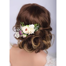 Kercisbeauty - Peineta de flores de champaña para novia, para novia, diadema con flores