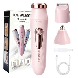Electric Razors for Women, 3 in1 Bikini Trimmer, IPX7 Waterproof Rechargeable Facial Hair Removal & Eyebrow Shaver with LED Display for Legs/Face/Armpits/Bikini(Pink)