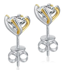 Moissanite Stud Earrings for Women 925 Sterling Silver Stud Earrings18K Gold Plating Simulated Diamond Moissanite Earring Studs for Men Birthday Gifts for Women Men(1CT*2)