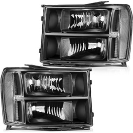 LBRST Headlight Assembly for GMC Sierra 1500 2007-2013 Black Housing Clear Reflector Clear Lens Driver and Passenger Side Headlamp