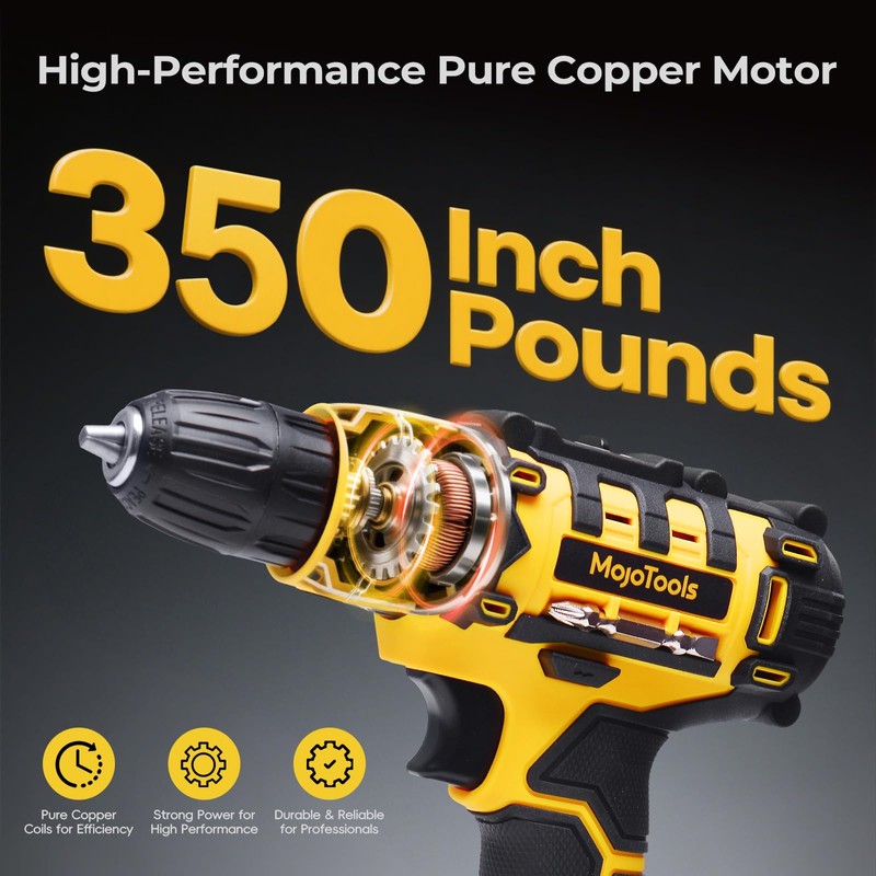 MoJoTools 20V Cordless Drill Set – 1×2.0Ah Battery, 3/8” Keyless