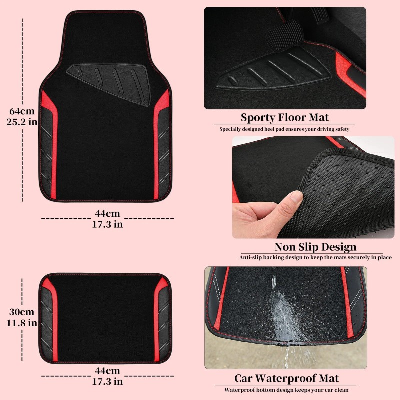 CAR PASS Leather Steering Wheel Cover and Waterproof Car Floor