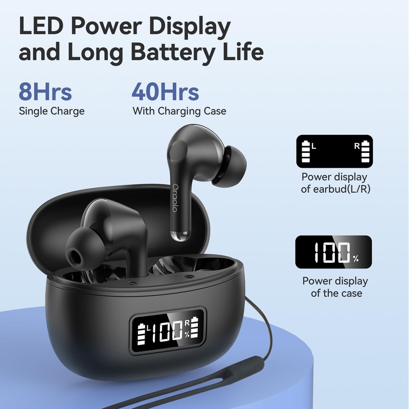 Bluetooth Headphones, Bluetooth 5.4 Headphones for iOS & Android, 40