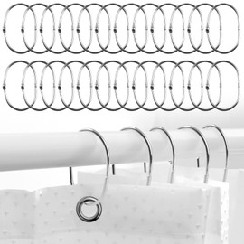 Pack of 24 Shower Curtain Rings with Snaps, 66 x 38 mm, Metal Curtain Rings for Opening, Oval Shower Rings for Shower Curtain, Bathroom, Living Room, Bedroom, Kitchen (Silver)