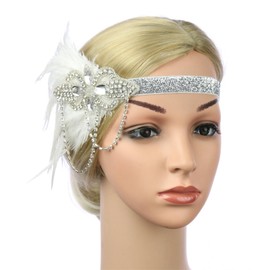 Great Gatsby Headpiece Flapper Headband Elegant Tea Party Flapper Accessories Fascinator Roaring 20s Women Classic 1920s Accessory C46-White