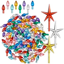 Casafield Ceramic Christmas Tree Replacement Lights - 108 Multi-color with Glitter Bulbs and 3 Star Toppers