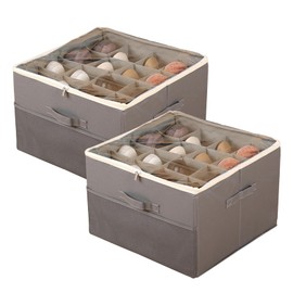 MYUPDALIN Shoe Organizer for Closet with Clear Cover and Adjustable Dividers,16-Slot Shoe Storage Box Fits Up to 16 Pairs with Reinforced Handles (2PCSGrey)