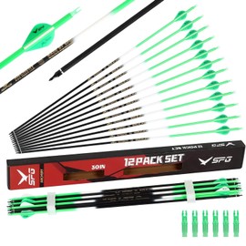 SPG Archery Arrows for Compound Bow - 30 Inch Arrows for Compound Bow, 500 Spine Carbon Compound Arrows for Recurve Bow Shooting Hunting 12 Packs (Green)