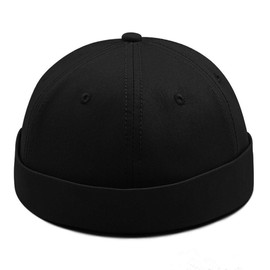 Yizhichu1990 L/XXL Oversize Brimless Cap, Men Skullcap Rolled Cuff No Visor Beanie Sailor Hat (Black, XXL(24.4inch-25.6inch))