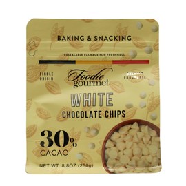 Foodie Gourmet Belgium White Chocolate Chips – Velvety Gourmet Baking Chips for Cookies, Desserts, Snacking & Candy Making – 8.8 oz | 30% Cacao Butter