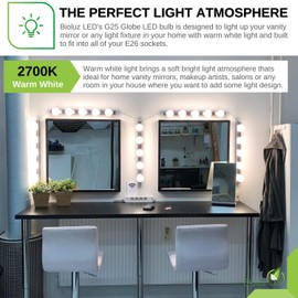 6 Pack Bioluz Dimmable Globe LED G25 Bulbs, 40 Watt Replacement (Uses 6 Watts), Warm White (2700K), 450 Lumens UL Listed - Dimming Light Bulbs for Bathroom, Soft White LED Filament Lights