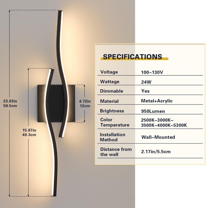 Joossnwell Vanity Light for Bathroom Lighting Fixtures Over Mirror Black