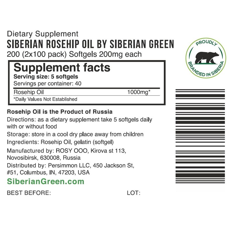 Best Value Organic Siberian Rosehips Oil 200 Capsules Extra Virgin