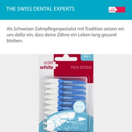 edel+white Pick Sticks Small in Travel Box Pack of 50 I Plastic Toothpicks I Interdental Brushes for Thorough Teeth Cleaning I Interdental Brushes