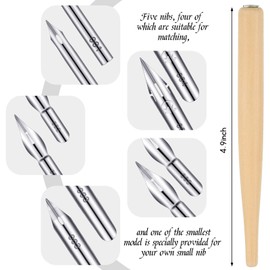 11 Pieces Comic Pen Nib Set, G-Pen Ink Nib Stainless Steel Drawing Comic Pen Nib Calligraphy Nibs with Wooden Comic Pen Nib Holder for Writing, Painting, Signing(White)