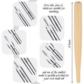 11 Pieces Comic Pen Nib Set, G-Pen Ink Nib Stainless Steel Drawing Comic Pen Nib Calligraphy Nibs with Wooden Comic Pen Nib Holder for Writing, Painting, Signing(White)