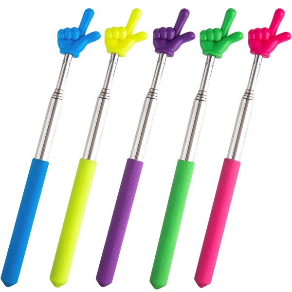 Pndeyo 5pcs Retractable Teacher Pointers for Classroom Reading, Hand-Shaped Presentation