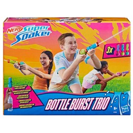 Nerf Super Soaker, Bottle Burst Trio | 3 giocattoli ad acqua con azione a pompa | bottiglie rimovibili con capacità di 120 ml | Giocattoli da esterno per bambini e bambine | Dai 6 anni in su