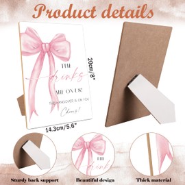 Pink Bow Theme Wooden Wedding Signs, Drinks Please Help Yourself Sign, Bridal Shower Centerpieces for Tables, Couples Wedding Shower Decorations, Table Decor for Engagement and Anniversary, 14