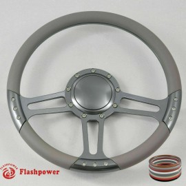 FLASHPOWER 14" Gun Metal Billet Light Gray Steering Wheel Caprice GM Chevy Blazer W/Horn