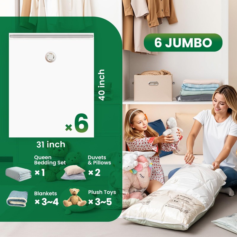 TAILI 6 Pack Vacuum Storage Bags, Jumbo Vacuum Seal Bags