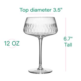 Vintage Flamingo Belle Coupe Glasses for Cocktails and Champagne | Set of 4 | 12 oz Crystal Retro Style Stemmed Saucers for Elegant Bar Drinks | Tropical Glassware Collection